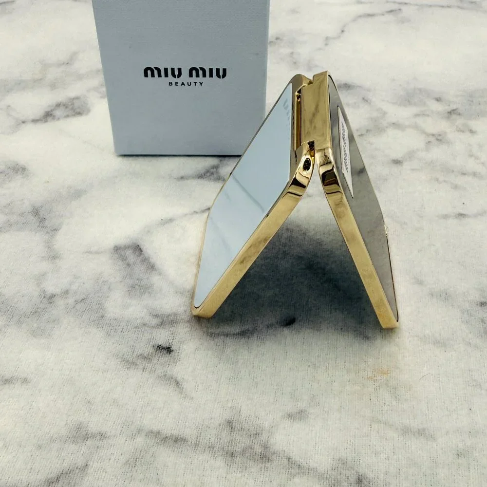 Miu Miu Beauty Mirror Black Gold Rectangular Compact Mirror Limit 2.5in-BOX-NEW